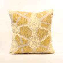 Load image into Gallery viewer, Cushion Ikuntji Tali at Kungkayunti yellow and white on linen
